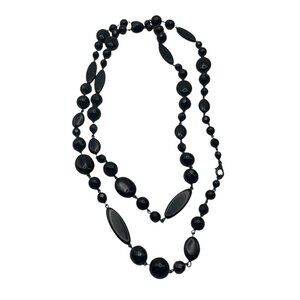 **Black Multifaceted Beaded Orb Long Statement Necklace 48”